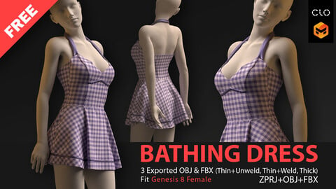 FREE BATHING DRESS No.04. CLO3D, MD PROJECTS+OBJ+FBX