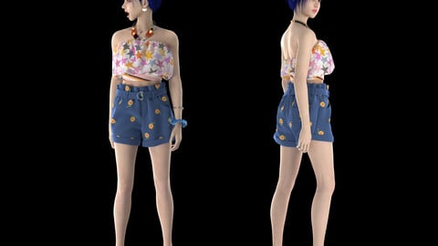 Spring Girl - Cloud Shape Top + Corduroy Shorts (OBJ file + tex)