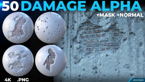 50 Damage Alpha +Mask +Normal (4K .Png Tileable Seamless)