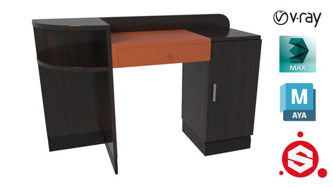 French Art Deco Asymmetrical Desk in Macassar Orange Leather 1930s