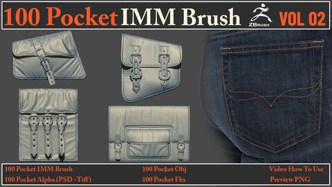 100 Pocket IMM Brush VOL02 + 100 FBX & OBJ +Video How To Use