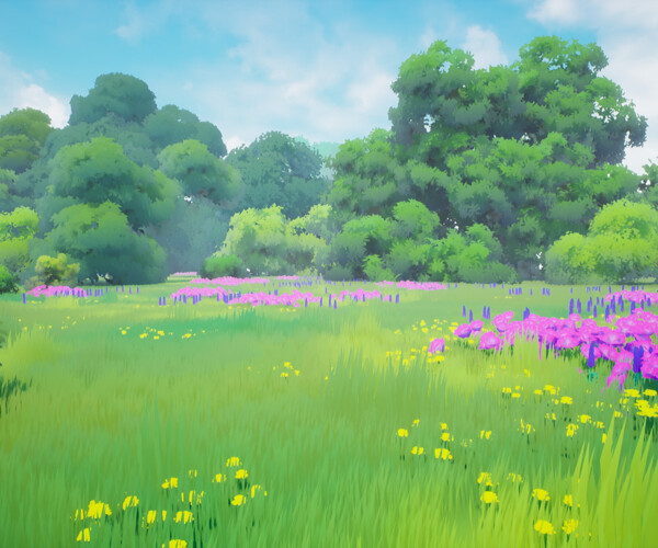 ArtStation - Stylized Scene with Grass and Flowers | Game Assets