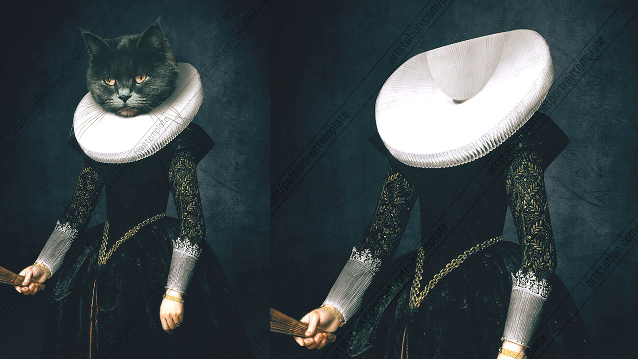 artstation-lady-cat-renaissance-pet-portrait-template-psd-file