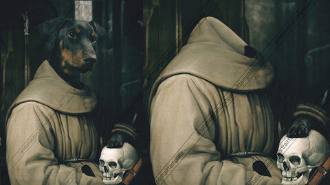 Professor Dog Renaissance Pet Portrait Template - PSD File