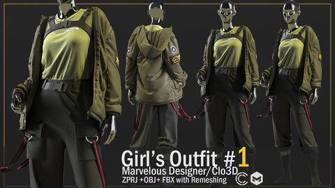 Girl's Outfit 1-MD and Clo3D  Project Files(ZPRJ)+OBJ+FBX With Remeshing And texture