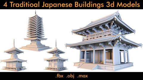 4 Traditioanl Japanese Buildings- 3d Model