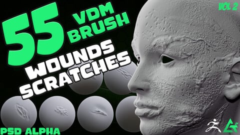 55 Wounds and scratches VDM Zbrush Brush + PSD Alpha V2