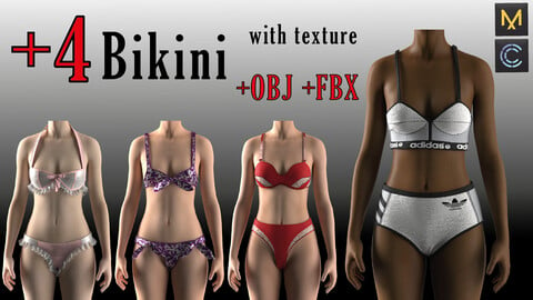 +4 Bikini with textures and colorways +CLO3D and MD files (ZPRJ) +OBJ + FBX