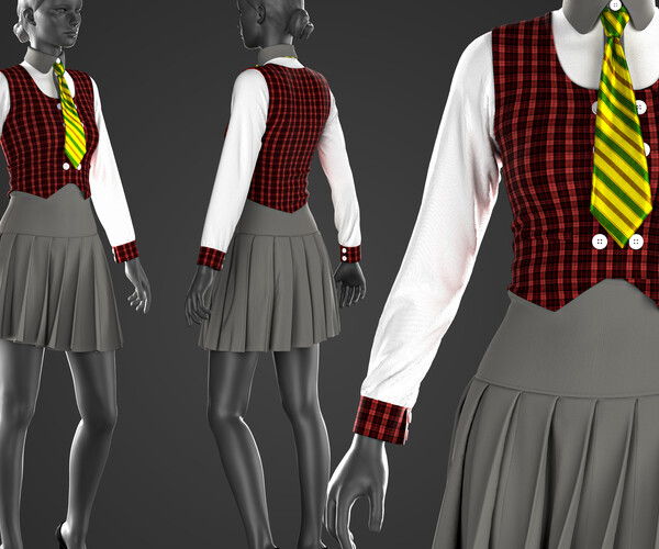 ArtStation 5 School Uniform + 5 In 1 + Clo3D/Marvelous + Video