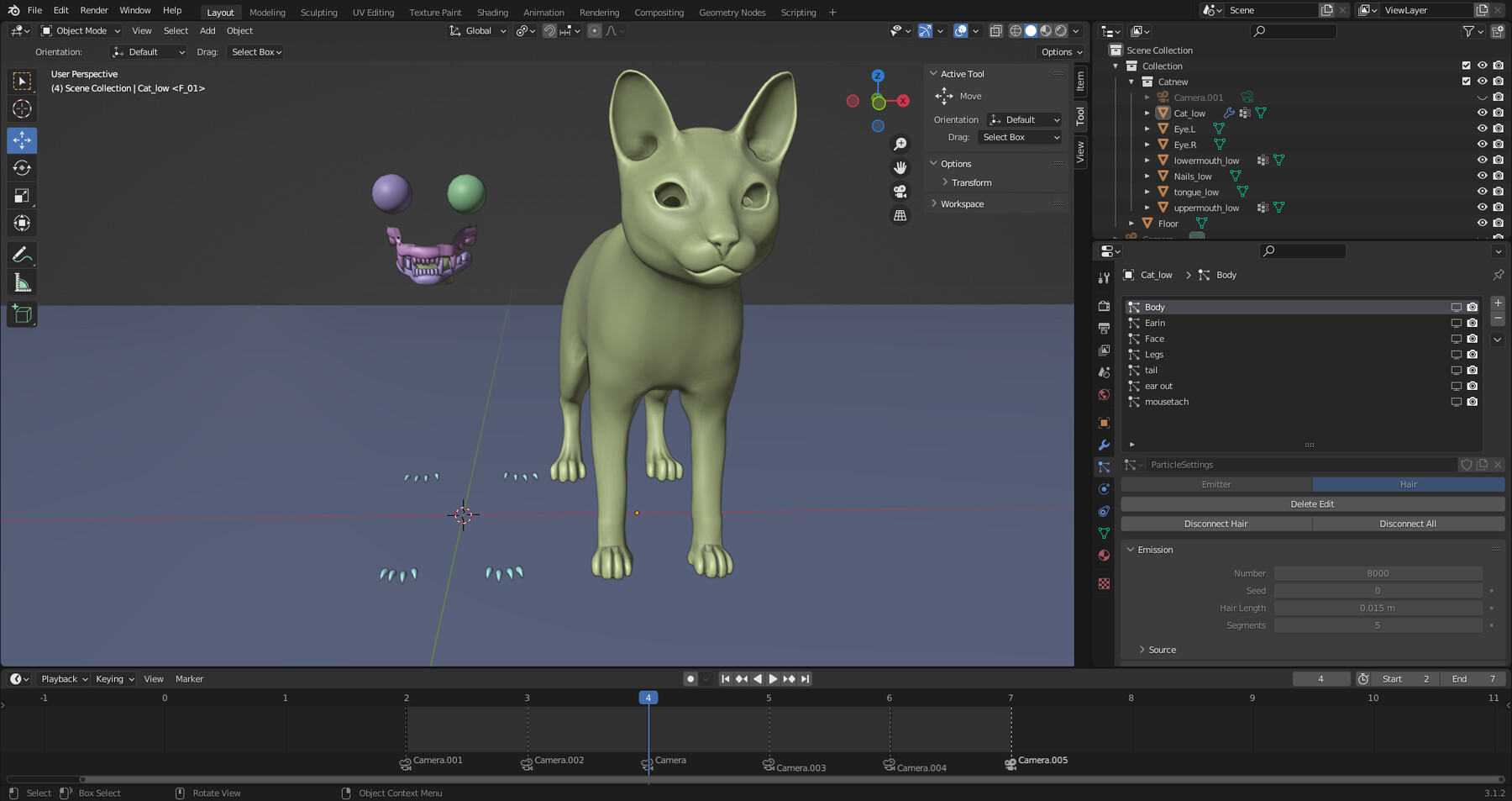 Fur Cat White Rigged and Animated in Blender