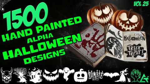 1500 Hand Painted Alpha Halloween Designs and Elements (MEGA Pack) - Vol 25