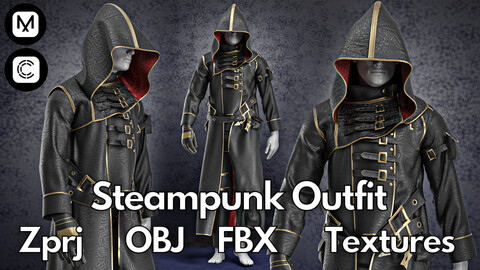 Steampunk No.1 : Marvelous Designer + Clo3d + OBJ + FBX + Texture