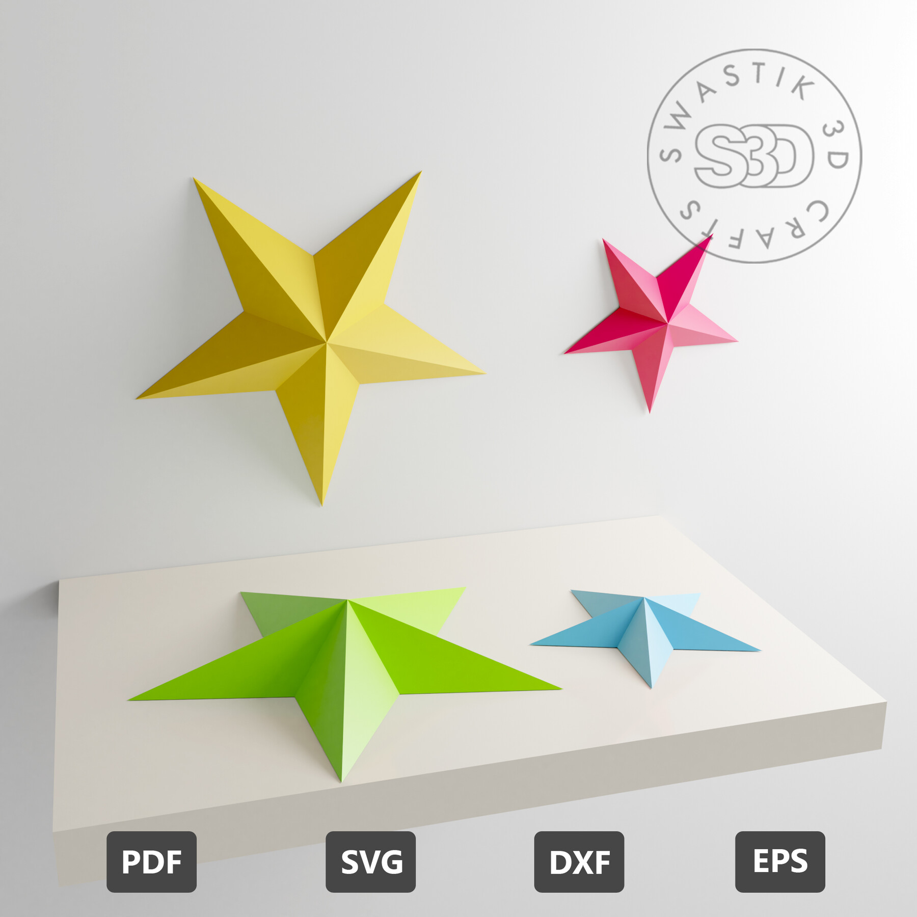 3D Paper Star Printable Template, SVG Star Cut Files, DXF Files