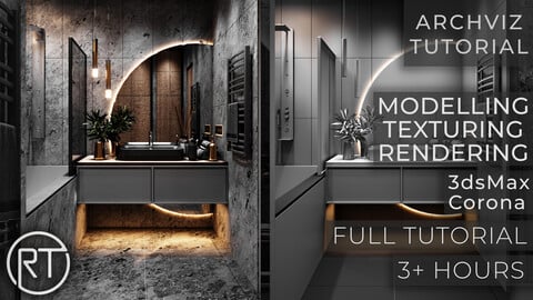 ArchViz Tutorial - Architecture Visualization - Design a Modern Minimalistic 3D Bathroom with 3dsmax and Corona Renderer + AUDIO COMMENTARY