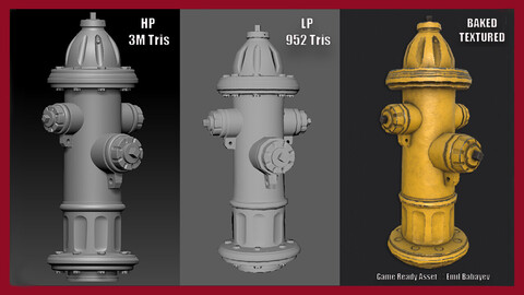 Fire Hydrant - 3D Game Asset with Yellow & Red Textures