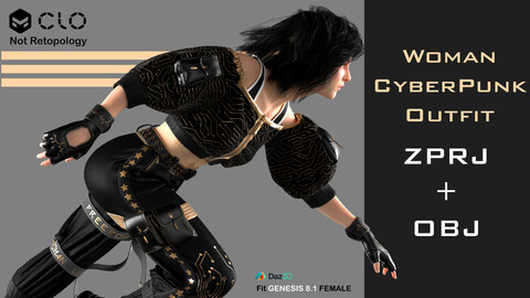 Woman Cyberpunk Outfit - MD / CLO3D projects + OBJ