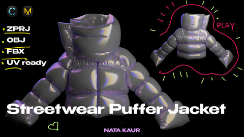 Streetwear Puffer Jacket/Clo 3d/Marvelous Designer+OBJ+FBX/Digital Fashion