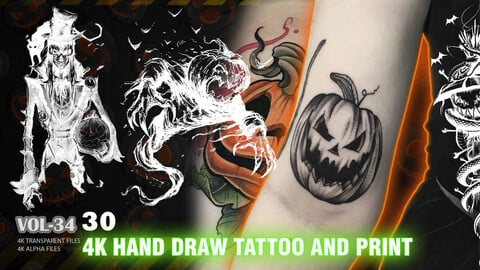 30 4K HAND DRAW TATTOO AND PRINT FOR HALLOWEEN-VOL34