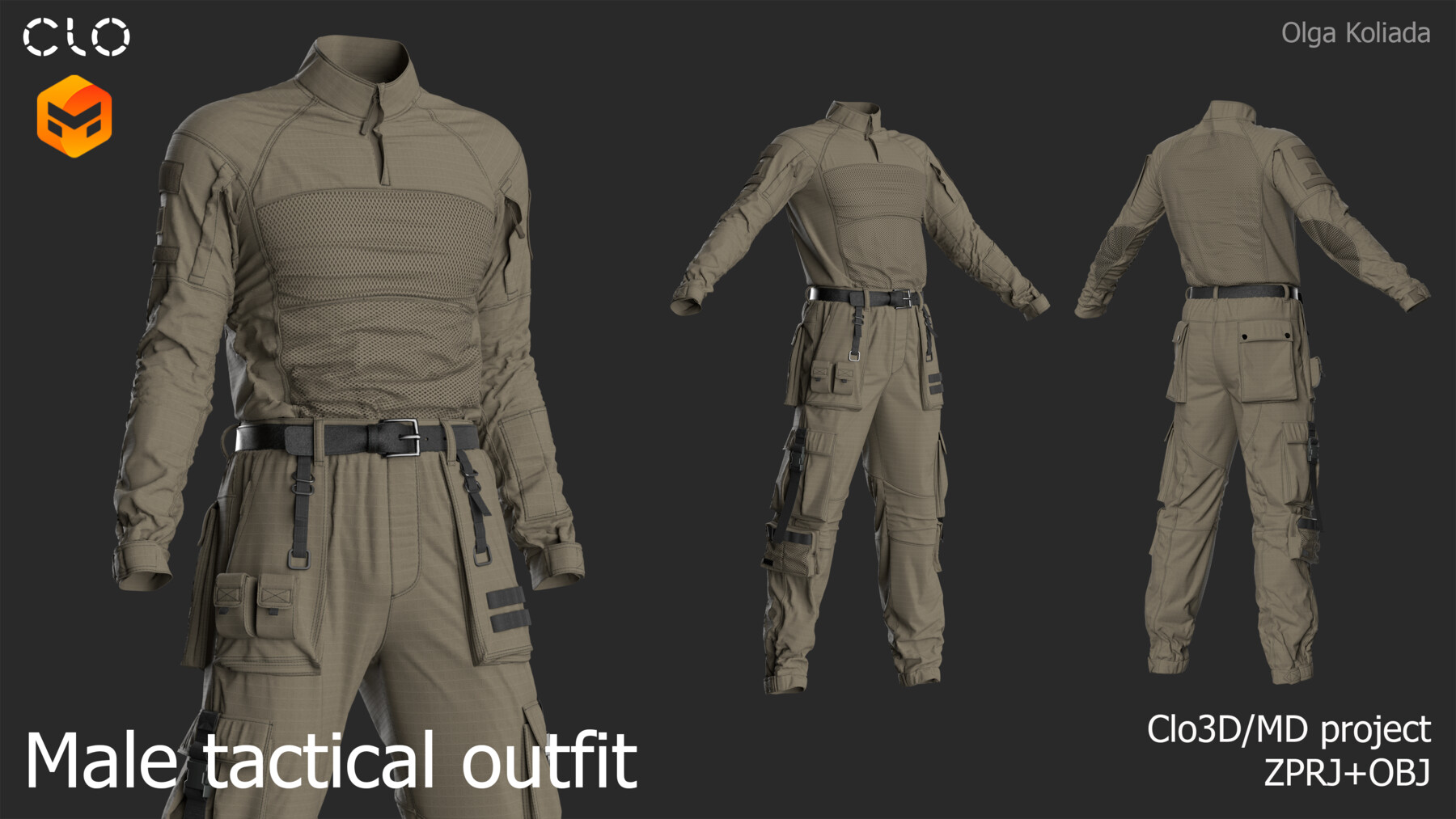 Male tactical outfit. Marvelous Designer/Clo3d project+OBJ