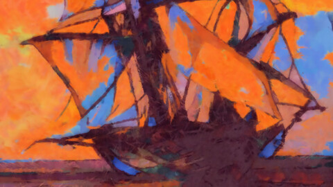 A masted sailing ship underway