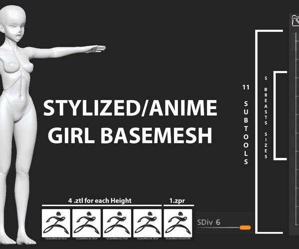 Artstation Stylized Anime Girl Basemesh Resources