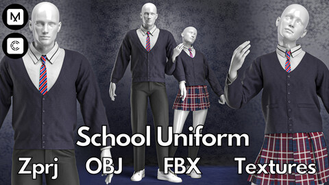 School uniform No.2 : Marvelous Designer + Clo3d + OBJ + FBX + Texture