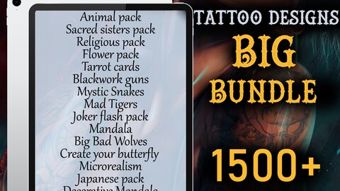 1500+ Tattoo stencils | Procreate tattoo stamps | Procreate flash | Procreate brush | Tattoo flash | Procreate bundle
