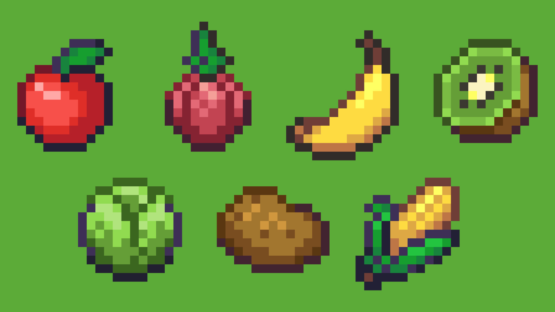 Fruits and Vegetables Pixel Art Icon Pack 