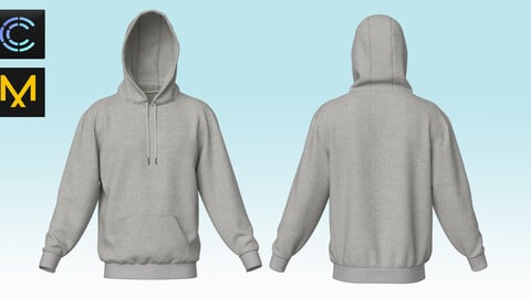 Hoodie for men grey (MD/ Clo3d zprj project + fbx +obj)