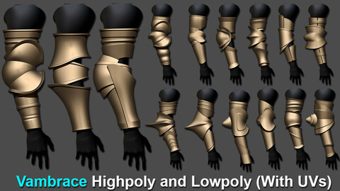 Vambrace Highpoly and Lowpoly (With UVs) Vol 1