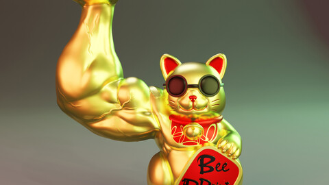 Muscle Arm Lucky Cat - Ready for 3D Print 3D print model