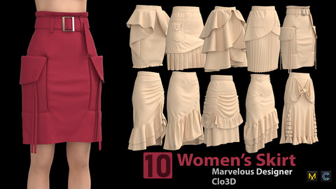 10 Women's Skirt + Zprj +Fbx +Obj