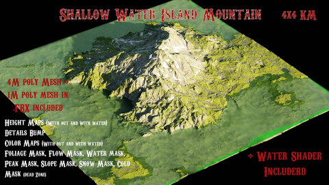 Shallow Water Island  Mountain Terrain 4x4 KM