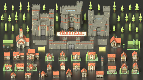 Low Poly Medieval Middle Age City 3D Asset Pack
