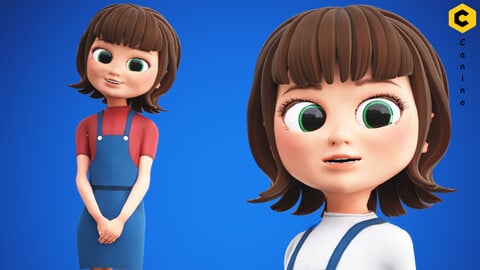 Stylized Cartoon Girl Character Rigged