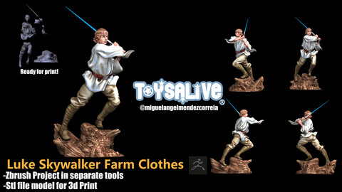 LUKE SKYWALKER FARM CLOTHES WITH LIGHT SABER zbrush project and .stl files