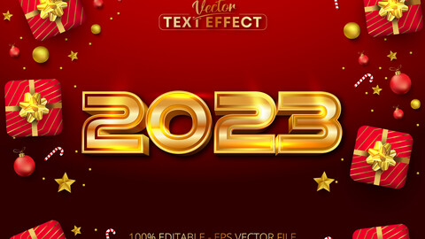 2023 Christmas text effect, editable shiny gold text style