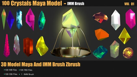 100 Crystals 3D Model And Brush Zbrush + IMM Brush