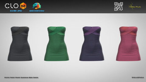 Petite Twist Front Bandeau Mini Dress - MD/Clo Project, OBJ + FBX, Textures