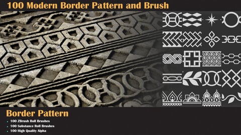 100 Modern Border Pattern - Substance and ZBrush Roll Brush