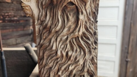 Wood Spirit Carving Old Man with Beard | Wizard Wall Art 3D Model | 3D Printable