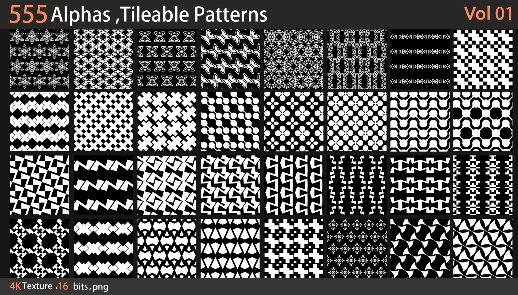 ArtStation - 555 Alphas ,Tileable Patterns_Vol1 | Brushes