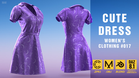 Cute dress. Women's clothing #017. Marvelous designer/Clo3D project file + OBJ + Blend