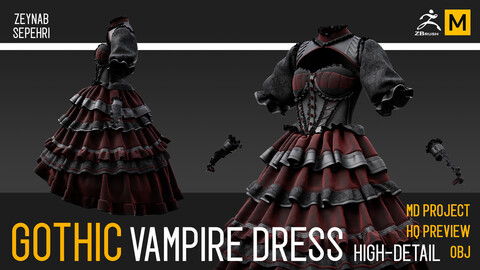 Gothic vampire dress MD project + OBJ