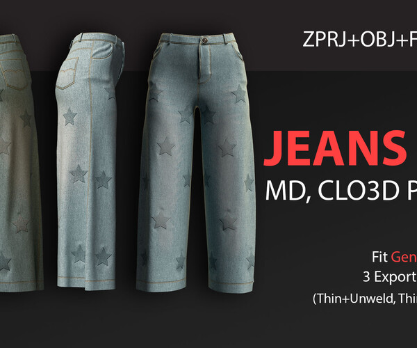 ArtStation - 3 Different Female Jeans Sets (VOL 01) with Texture. CLO3D, MD  PROJECTS+OBJ+FBX