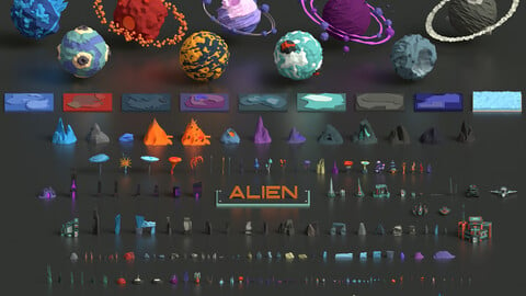 Low Poly Space Alien Worlds 3D Asset Pack