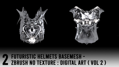 2 FUTURISTIC HELMETS BASEMESH - ZBRUSH NO TEXTURE : DIGITAL ART ( VOL 2 )