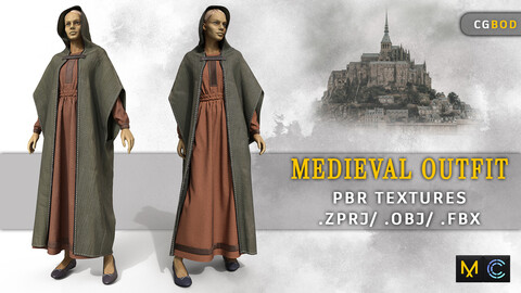 Medieval female Outfit / Marvelous Designer / PBR Textures