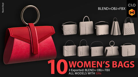 10 WOMEN'S BAGS with UVs (VOL.01). BLENDER PROJECTS+OBJ+FBX