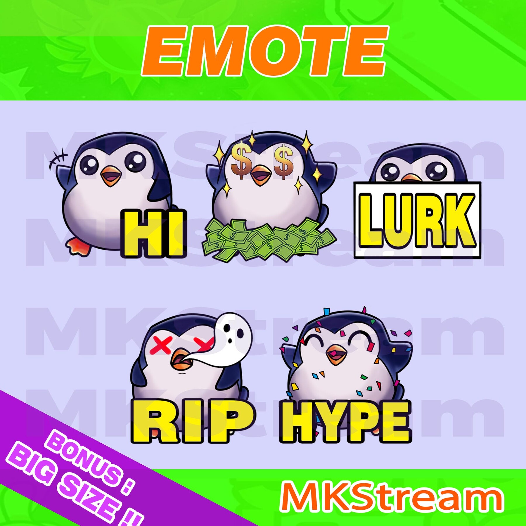 Blue Penguin Giant Emote Pack for Twitch or Discord 